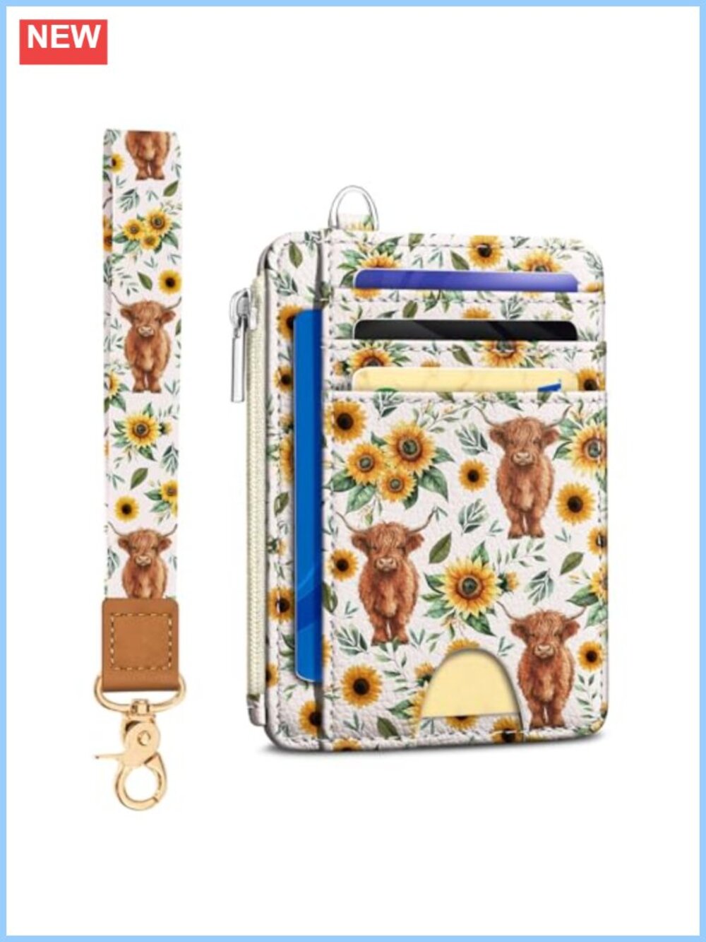 RFID Slim Credit Card Holder Faux Leather Keychain Wallet Women Zippered